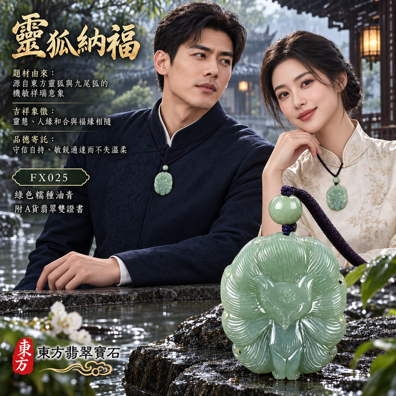已售出可訂做｜翡翠狐狸項鍊玉珮｜靈巧敏銳・智慧圓融・和合順遂・福運相隨・平安吉祥・招財納福・福壽安康・九尾呈祥｜天然A貨翡翠・緬甸玉・綠色・油青・糯種｜九尾狐狸、招財、人緣、桃花，狐仙｜狐狸玉珮・狐狸玉墜・狐狸吊墜・翡翠狐狸牌・狐狸項鍊・緬甸玉項鍊・A貨翡翠項鍊｜FX025｜男女翡翠項鍊・送禮收藏｜客製化訂做翡翠狐狸玉珮、翡翠狐狸玉墜、翡翠狐狸吊墜、翡翠狐狸項鍊｜附A貨翡翠雙證書・東方翡翠寶石