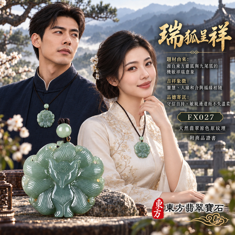 已售出可訂做｜翡翠狐狸項鍊玉珮｜靈巧敏銳・智慧圓融・和合順遂・福運相隨・平安吉祥・招財納福・福壽安康・九尾呈祥｜天然A貨翡翠・緬甸玉・綠色・油青・糯種｜九尾狐狸、招財、人緣、桃花，狐仙｜狐狸玉珮・狐狸玉墜・狐狸吊墜・翡翠狐狸牌・狐狸項鍊・緬甸玉項鍊・A貨翡翠項鍊｜FX027｜男女翡翠項鍊・送禮收藏｜客製化訂做翡翠狐狸玉珮、翡翠狐狸玉墜、翡翠狐狸吊墜、翡翠狐狸項鍊｜附A貨翡翠雙證書・東方翡翠寶石