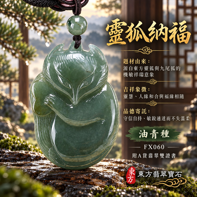 翡翠狐狸項鍊玉珮｜靈巧敏銳・智慧圓融・和合順遂・福運相隨・平安吉祥｜天然A貨翡翠・緬甸玉・油青・糯種・油青種｜狐狸｜狐狸玉珮・狐狸玉墜・狐狸吊墜・翡翠狐狸牌・狐狸項鍊・緬甸玉項鍊・A貨翡翠項鍊｜FX060｜男女翡翠項鍊・送禮收藏｜客製化訂做翡翠狐狸玉珮、翡翠狐狸玉墜、翡翠狐狸吊墜、翡翠狐狸項鍊｜附A貨翡翠雙證書・東方翡翠寶石