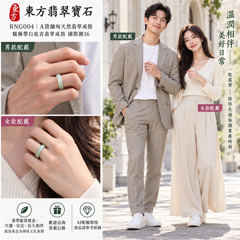 （已售出勿下標 可洽客製訂做）｜A貨緬甸天然翡翠戒指｜糯種帶白底青翡翠戒指 國際圍16｜白綠相襯 清新雅致 溫潤玉質觀感｜寓意圓滿和合、平安順遂、吉祥如意、福氣常伴、情緣長久｜翡翠玉戒 版指戒 結婚戒指 男女對戒 情侶對戒｜可客製訂做翡翠戒指、吊墜、玉珮、項鍊｜RNG004｜附A貨翡翠雙證書2
