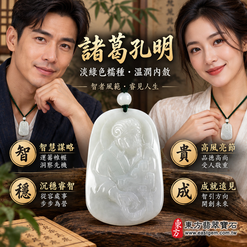 翡翠諸葛孔明項鍊玉珮|諸葛亮諸葛武侯智者人物浮雕・智慧謀略・忠誠守信・沉著決策・事業順遂・貴人相助・平安守護・吉祥如意・前程穩健・文人雅士|A貨翡翠淡綠色糯種・緬甸玉・手工玉雕拋光|諸葛孔明玉墜KN106|客製化訂做・附A貨翡翠雙證書2 翡翠諸葛孔明項鍊玉珮|諸葛亮諸葛武侯智者人物浮雕・智慧謀略・忠誠守信・沉著決策・事業順遂・貴人相助・平安守護・吉祥如意・前程穩健・文人雅士|A貨翡翠淡綠色糯種・緬甸玉・手工玉雕拋光|諸葛孔明玉墜KN106|客製化訂做・附A貨翡翠雙證書2