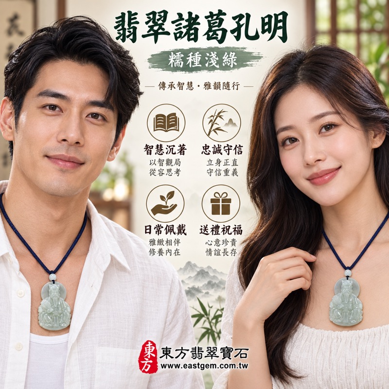 翡翠諸葛孔明項鍊玉珮|諸葛亮武侯智者玉墜|智慧謀略・沉著判斷・忠誠守信・事業順遂・貴人相助・平安守護・學業精進|緬甸A貨翡翠糯種淺綠細膩玉質・微透光・精細立體雕工|諸葛孔明KN191|客製化訂做各式諸葛孔明吊墜|附A貨翡翠雙證書2 翡翠諸葛孔明項鍊玉珮|諸葛亮武侯智者玉墜|智慧謀略・沉著判斷・忠誠守信・事業順遂・貴人相助・平安守護・學業精進|緬甸A貨翡翠糯種淺綠細膩玉質・微透光・精細立體雕工|諸葛孔明KN191|客製化訂做各式諸葛孔明吊墜|附A貨翡翠雙證書2