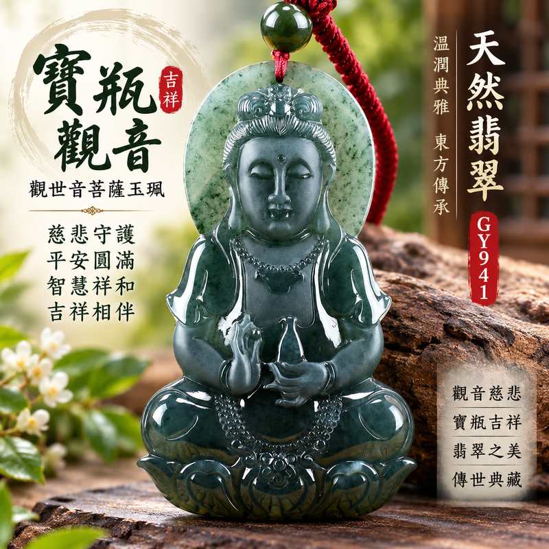 （已出售勿下標，可訂做）寶瓶觀音觀世音菩薩翡翠玉珮 I 慈悲守護平安圓滿寶瓶吉祥寓意 GY941 翡翠觀音玉珮 I 瓜地馬拉翡翠觀世音菩薩玉墜 I 金木土五行文化寓意 I 寶瓶觀音雕刻題材日常佩戴收藏送禮祝福 I 附雙證書中國玉石鑑定所與東方翡翠寶石保證書 I 可客製訂做觀音玉珮1