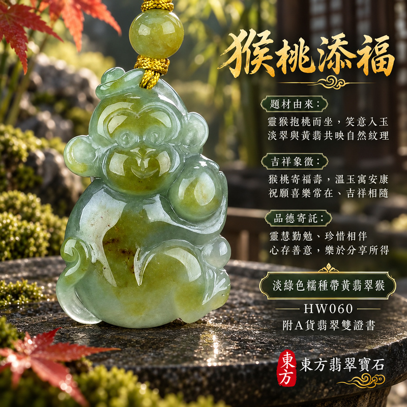 已售出可訂做|翡翠生肖猴項鍊玉珮|聰慧靈巧・積極進取・福運相隨・前程順遂・平安吉祥・萬事如意・封侯進祿|天然A貨翡翠・緬甸玉・淡綠色・黃翡翠・糯種・帶黃翡翠|吉祥如意|猴玉珮・猴玉墜・猴吊墜・翡翠猴牌・猴項鍊・緬甸玉項鍊・A貨翡翠項鍊|HW060|男女翡翠項鍊・送禮收藏|客製化訂做翡翠猴玉珮、翡翠猴玉墜、翡翠猴吊墜、翡翠猴項鍊|附A貨翡翠雙證書・東方翡翠寶石 已售出可訂做|翡翠生肖猴項鍊玉珮|聰慧靈巧・積極進取・福運相隨・前程順遂・平安吉祥・萬事如意・封侯進祿|天然A貨翡翠・緬甸玉・淡綠色・黃翡翠・糯種・帶黃翡翠|吉祥如意|猴玉珮・猴玉墜・猴吊墜・翡翠猴牌・猴項鍊・緬甸玉項鍊・A貨翡翠項鍊|HW060|男女翡翠項鍊・送禮收藏|客製化訂做翡翠猴玉珮、翡翠猴玉墜、翡翠猴吊墜、翡翠猴項鍊|附A貨翡翠雙證書・東方翡翠寶石