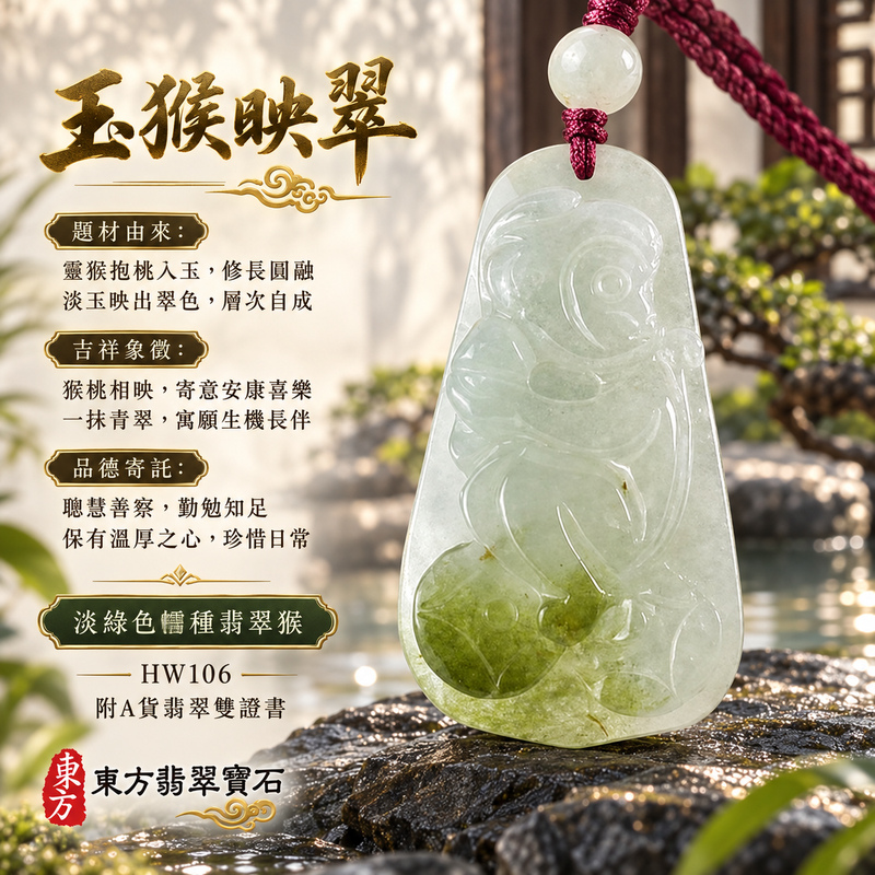翡翠生肖猴項鍊玉珮|聰慧靈巧・積極進取・福運相隨・前程順遂・平安吉祥・萬事如意・福壽安康・封侯進祿|天然A貨翡翠・緬甸玉・淡綠色・糯種|猴子抱桃,吉祥如意|猴玉珮・猴玉墜・猴吊墜・翡翠猴牌・猴項鍊・緬甸玉項鍊・A貨翡翠項鍊|HW106|男女翡翠項鍊・送禮收藏|客製化訂做翡翠猴玉珮、翡翠猴玉墜、翡翠猴吊墜、翡翠猴項鍊|附A貨翡翠雙證書・東方翡翠寶石 翡翠生肖猴項鍊玉珮|聰慧靈巧・積極進取・福運相隨・前程順遂・平安吉祥・萬事如意・福壽安康・封侯進祿|天然A貨翡翠・緬甸玉・淡綠色・糯種|猴子抱桃,吉祥如意|猴玉珮・猴玉墜・猴吊墜・翡翠猴牌・猴項鍊・緬甸玉項鍊・A貨翡翠項鍊|HW106|男女翡翠項鍊・送禮收藏|客製化訂做翡翠猴玉珮、翡翠猴玉墜、翡翠猴吊墜、翡翠猴項鍊|附A貨翡翠雙證書・東方翡翠寶石