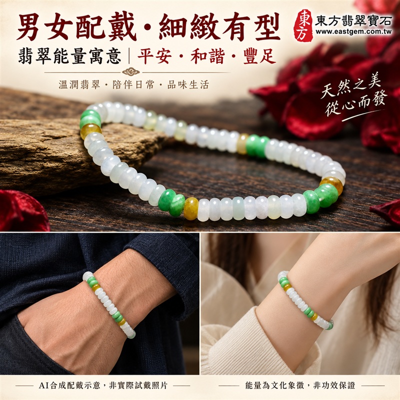三色算盤珠翡翠手鍊、三色算盤珠緬甸玉手鍊|白綠黃三色翡翠珠子、珠徑約5.5mm小巧算盤珠、圓潤扁形、細緻串連|柔白映綠、蜜黃點綴、溫潤光澤、自然玉石紋理、清雅秀氣|精打細算、聚福納財、富足喜悅、平安和諧、圓滿順心吉祥寓意|男女日常配戴、簡約穿搭、生日紀念送禮、自戴珍藏|客製化翡翠手鍊、翡翠手珠、翡翠珠串、翡翠珠子、緬甸玉手鍊、緬甸玉珠串、緬甸玉珠子與緬甸玉手珠搭配設計|附A貨翡翠雙證書|東方翡翠寶石|OPP022-3 三色算盤珠翡翠手鍊、三色算盤珠緬甸玉手鍊|白綠黃三色翡翠珠子、珠徑約5.5mm小巧算盤珠、圓潤扁形、細緻串連|柔白映綠、蜜黃點綴、溫潤光澤、自然玉石紋理、清雅秀氣|精打細算、聚福納財、富足喜悅、平安和諧、圓滿順心吉祥寓意|男女日常配戴、簡約穿搭、生日紀念送禮、自戴珍藏|客製化翡翠手鍊、翡翠手珠、翡翠珠串、翡翠珠子、緬甸玉手鍊、緬甸玉珠串、緬甸玉珠子與緬甸玉手珠搭配設計|附A貨翡翠雙證書|東方翡翠寶石|OPP022-3