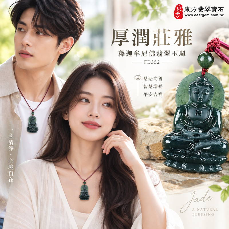 厚潤莊雅釋迦牟尼佛翡翠玉珮｜FD352｜佛祖天然A貨瓜地馬拉翡翠項鍊吊墜・0.96公分厚實玉體飽滿立體・大方尺寸份量扎實・天然翡翠玉韻沉穩莊雅｜寓意慈悲向善、智慧增長、福慧雙修、清淨守心、善念相伴、沉穩自省、心境平和、平安吉祥｜可客製訂做各式翡翠釋迦牟尼佛吊墜玉珮項鍊｜附A貨翡翠雙證書2
