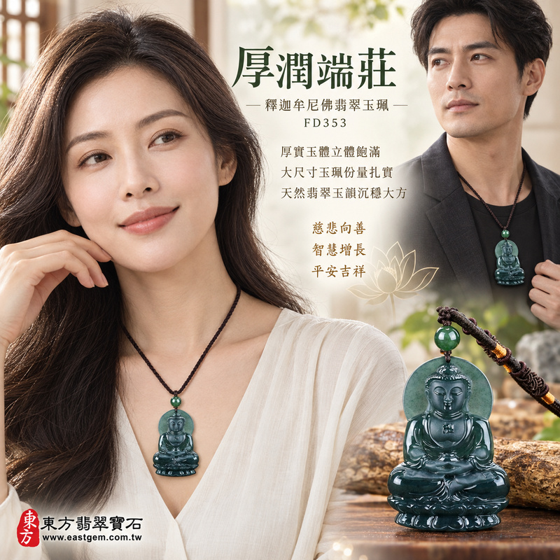 厚潤端莊釋迦牟尼佛翡翠玉珮｜FD353｜佛祖天然A貨瓜地馬拉翡翠項鍊吊墜・0.96公分厚實玉體立體飽滿・大尺寸玉珮份量扎實・天然翡翠玉韻沉穩大方｜寓意慈悲向善、智慧增長、福慧雙修、清淨守心、善念相伴、沉穩自省、心境平和、平安吉祥｜可客製訂做各式翡翠釋迦牟尼佛吊墜玉珮項鍊｜附A貨翡翠雙證書2