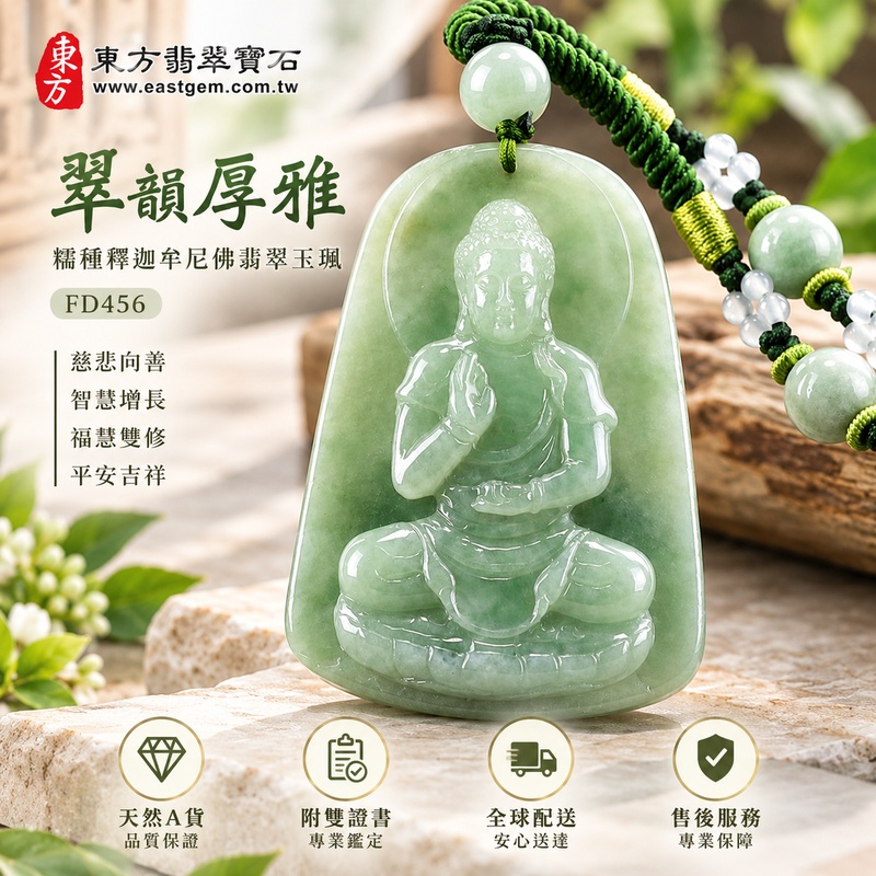 翠韻厚雅糯種釋迦牟尼佛翡翠玉珮|FD456|佛祖天然A貨緬甸玉項鍊吊墜・綠色玉韻自然沉雅・糯種玉質溫潤綿密・0.82公分玉體厚實飽滿・天然玉感端雅富有份量|寓意慈悲向善、智慧增長、福慧雙修、清淨守心、善念相伴、沉穩自省、心境平和、平安吉祥|可客製訂做各式翡翠釋迦牟尼佛吊墜玉珮項鍊|附A貨翡翠雙證書1 翠韻厚雅糯種釋迦牟尼佛翡翠玉珮|FD456|佛祖天然A貨緬甸玉項鍊吊墜・綠色玉韻自然沉雅・糯種玉質溫潤綿密・0.82公分玉體厚實飽滿・天然玉感端雅富有份量|寓意慈悲向善、智慧增長、福慧雙修、清淨守心、善念相伴、沉穩自省、心境平和、平安吉祥|可客製訂做各式翡翠釋迦牟尼佛吊墜玉珮項鍊|附A貨翡翠雙證書1