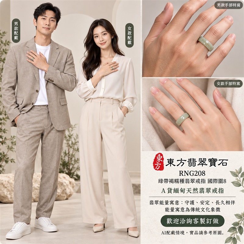 A貨緬甸天然翡翠戒指|綠帶褐糯種翡翠戒指 國際圍8|俏色點綴 自然色澤層次 溫潤玉質觀感|寓意圓滿和合、平安順遂、吉祥如意、福氣常伴、情緣長久|翡翠玉戒 版指戒 男女對戒 情侶對戒|可客製訂做翡翠戒指、吊墜、玉珮、項鍊|RNG208|附A貨翡翠雙證書2 A貨緬甸天然翡翠戒指|綠帶褐糯種翡翠戒指 國際圍8|俏色點綴 自然色澤層次 溫潤玉質觀感|寓意圓滿和合、平安順遂、吉祥如意、福氣常伴、情緣長久|翡翠玉戒 版指戒 男女對戒 情侶對戒|可客製訂做翡翠戒指、吊墜、玉珮、項鍊|RNG208|附A貨翡翠雙證書2