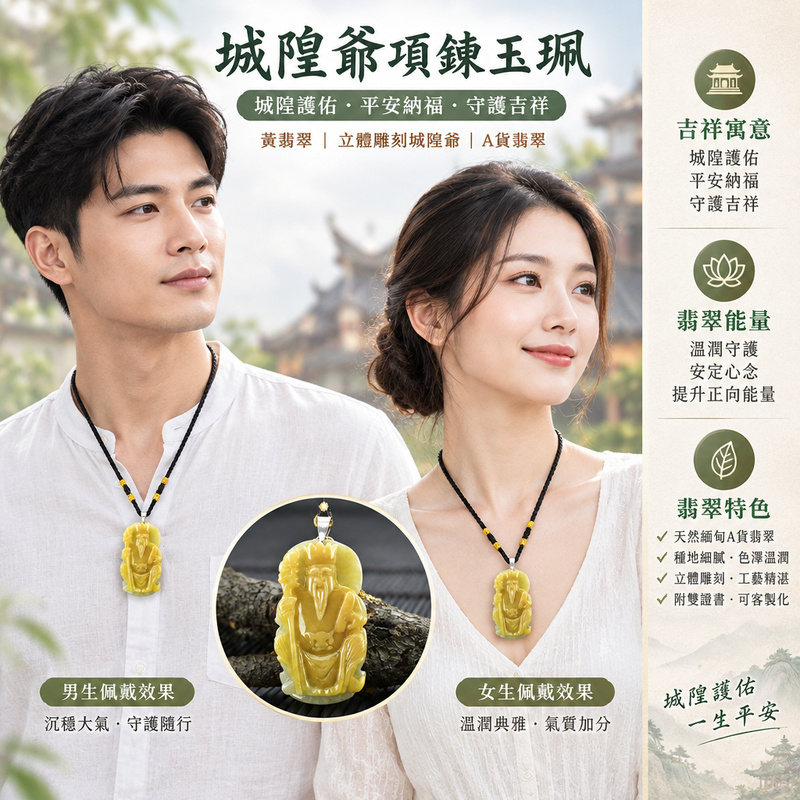 A貨翡翠城隍爺項鍊玉珮|城隍爺牌・緬甸玉城隍爺玉墜吊墜|黃翡翠・立體雕刻城隍爺|城隍護佑・平安納福・守護吉祥|CY001|附A貨翡翠雙證書・可客製化訂做各種翡翠城隍爺吊墜玉珮項鍊2 A貨翡翠城隍爺項鍊玉珮|城隍爺牌・緬甸玉城隍爺玉墜吊墜|黃翡翠・立體雕刻城隍爺|城隍護佑・平安納福・守護吉祥|CY001|附A貨翡翠雙證書・可客製化訂做各種翡翠城隍爺吊墜玉珮項鍊2