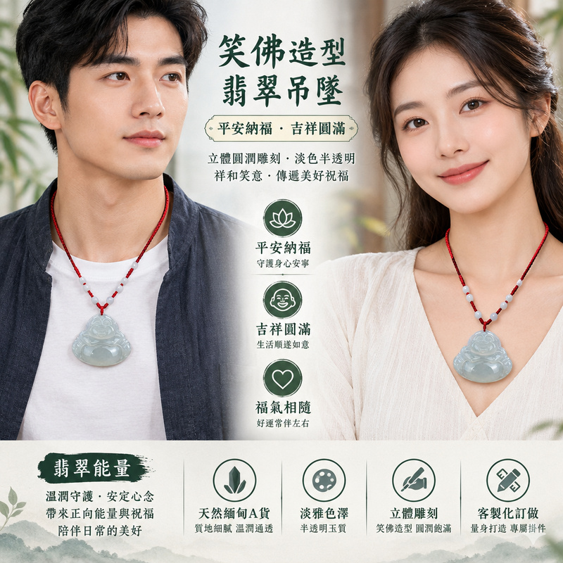 佛像人物雕刻吊墜｜笑佛造型掛件・立體圓潤雕刻｜淡色半透明・祥和笑意｜平安納福・吉祥圓滿｜ML071｜已售原作・可客製化訂做2