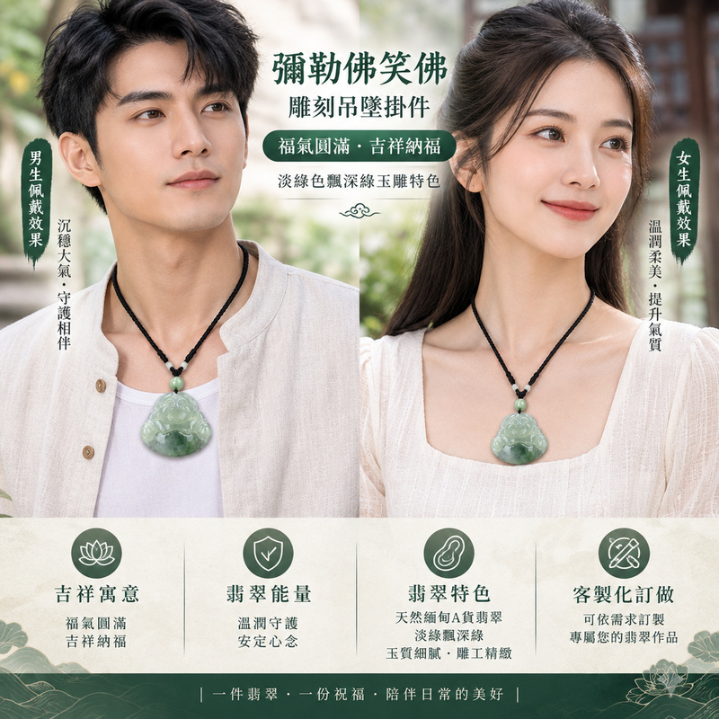 彌勒佛笑佛雕刻吊墜掛件|淡綠色飄深綠玉雕特色|福氣圓滿・吉祥納福|ML047|已出售勿下標・可客製化訂做2 彌勒佛笑佛雕刻吊墜掛件|淡綠色飄深綠玉雕特色|福氣圓滿・吉祥納福|ML047|已出售勿下標・可客製化訂做2