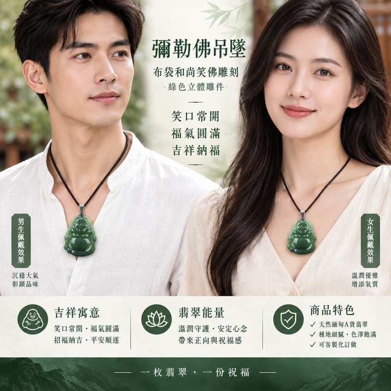 彌勒佛吊墜|布袋和尚笑佛雕刻・綠色立體雕件|笑口常開・福氣圓滿・吉祥納福|ML119|可客製化訂做2 彌勒佛吊墜|布袋和尚笑佛雕刻・綠色立體雕件|笑口常開・福氣圓滿・吉祥納福|ML119|可客製化訂做2