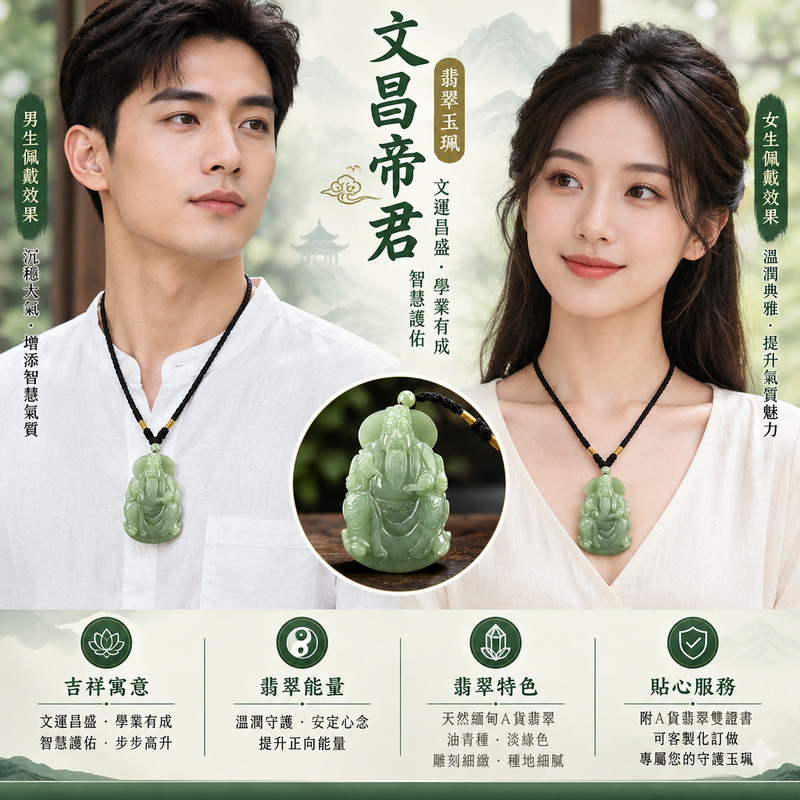 天然緬甸A貨翡翠文昌帝君項鍊玉珮|文昌帝君牌・文昌帝君玉牌玉墜吊墜|油青種・淡綠色・雕刻細緻|文運昌盛・學業有成・智慧護佑|WH001|附A貨翡翠雙證書・可客製化訂做翡翠文昌帝君吊墜玉珮項鍊2 天然緬甸A貨翡翠文昌帝君項鍊玉珮|文昌帝君牌・文昌帝君玉牌玉墜吊墜|油青種・淡綠色・雕刻細緻|文運昌盛・學業有成・智慧護佑|WH001|附A貨翡翠雙證書・可客製化訂做翡翠文昌帝君吊墜玉珮項鍊2