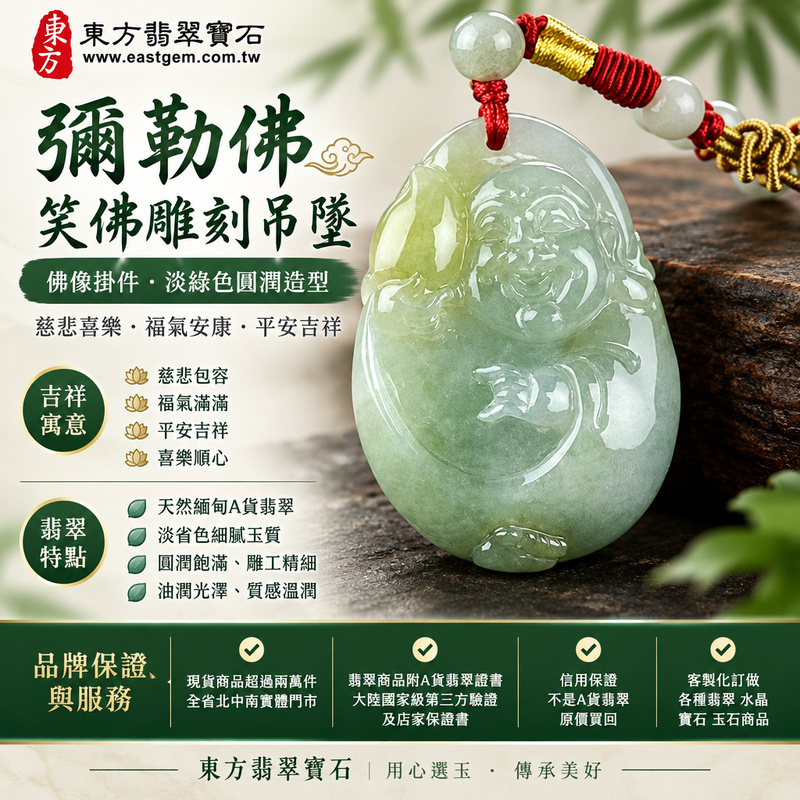 彌勒佛笑佛雕刻吊墜｜佛像掛件・淡綠色圓潤造型｜慈悲喜樂・福氣安康・平安吉祥｜ML121｜已出售勿下標・可訂做1