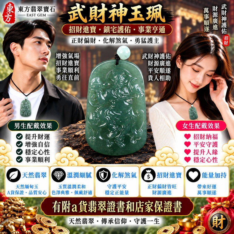 【A貨翡翠武財神項鍊玉珮|綠色糯種天然緬甸玉、趙公明財神玉墜、溫潤翠色典雅耐看、招財納福、聚財守財、生意興隆、財運亨通】天然翡翠趙公明武財神牌玉墜,綠色糯種呈現自然柔和的翠綠色澤,玉質溫潤、糯感細膩,展現天然緬甸翡翠清雅秀麗、沉穩內斂的玉石美感,結合武財神趙公明威武莊嚴的傳統雕刻題材,寓意招財納福、財源廣進、聚財守財、生意興隆、事業順利、吉祥如意、福氣常伴、財福相隨,兼具天然翡翠特色與傳統財神祈福意涵,客製化訂做各種翡翠武財神吊墜玉珮項鍊,WM035,附A貨翡翠雙證書2 【A貨翡翠武財神項鍊玉珮|綠色糯種天然緬甸玉、趙公明財神玉墜、溫潤翠色典雅耐看、招財納福、聚財守財、生意興隆、財運亨通】天然翡翠趙公明武財神牌玉墜,綠色糯種呈現自然柔和的翠綠色澤,玉質溫潤、糯感細膩,展現天然緬甸翡翠清雅秀麗、沉穩內斂的玉石美感,結合武財神趙公明威武莊嚴的傳統雕刻題材,寓意招財納福、財源廣進、聚財守財、生意興隆、事業順利、吉祥如意、福氣常伴、財福相隨,兼具天然翡翠特色與傳統財神祈福意涵,客製化訂做各種翡翠武財神吊墜玉珮項鍊,WM035,附A貨翡翠雙證書2