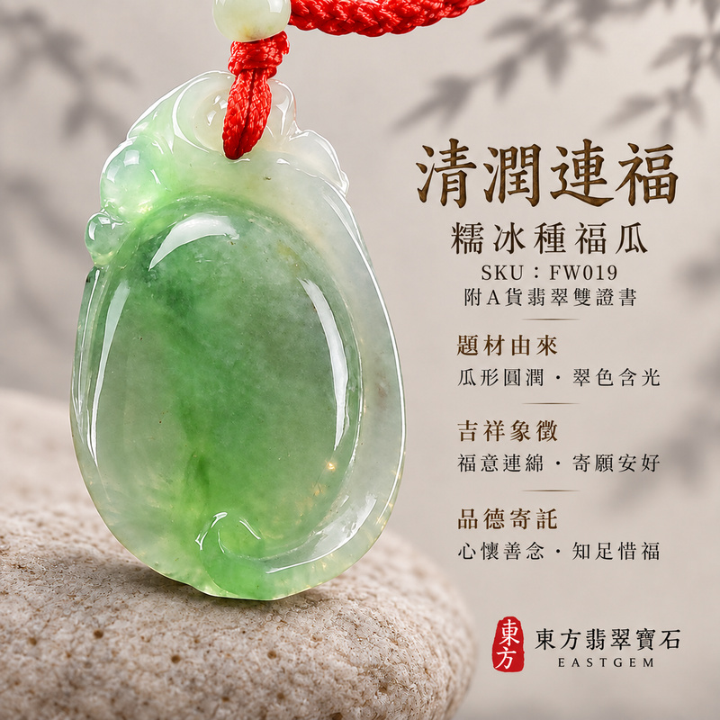 已售出可訂做｜翡翠福瓜項鍊玉珮｜福氣綿延・豐收圓滿・吉祥安泰｜天然A貨翡翠・緬甸玉・糯冰種｜福運連綿｜福瓜玉珮・福瓜玉墜・福瓜吊墜・福瓜項鍊｜FW019｜客製化訂做福瓜玉珮、福瓜玉墜、福瓜吊墜、福瓜項鍊｜附A貨翡翠雙證書