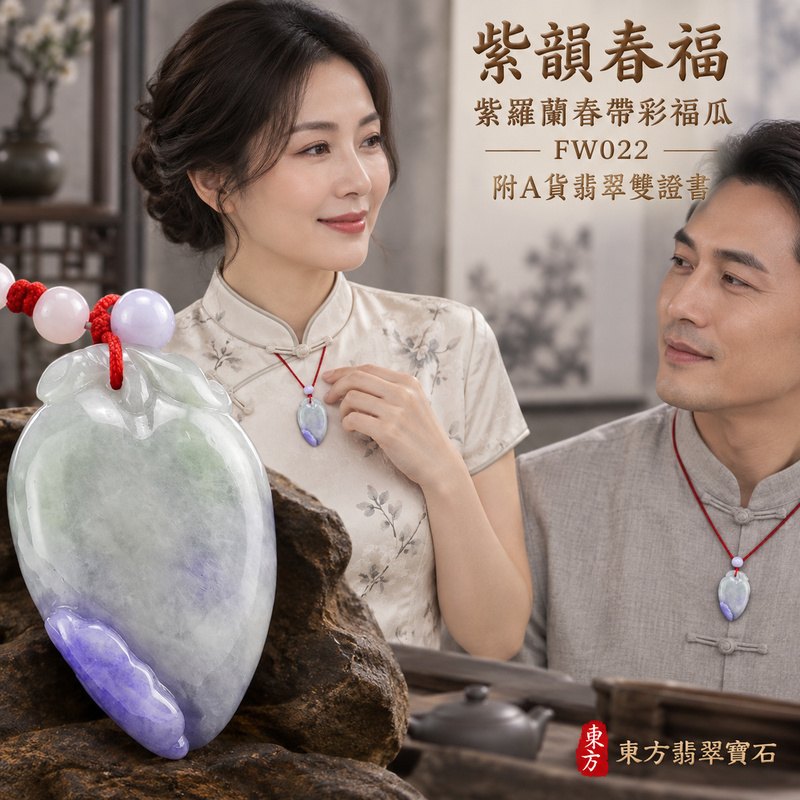 已售出可訂做｜翡翠福瓜項鍊玉珮｜福氣綿延・豐收圓滿・吉祥安泰｜天然A貨翡翠・緬甸玉・紫羅蘭・春帶彩｜福運連綿｜福瓜玉珮・福瓜玉墜・福瓜吊墜・福瓜項鍊｜FW022｜客製化訂做福瓜玉珮、福瓜玉墜、福瓜吊墜、福瓜項鍊｜附A貨翡翠雙證書