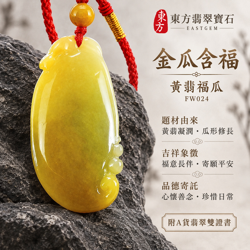 已售出可訂做｜翡翠福瓜項鍊玉珮｜福氣綿延・豐收圓滿・吉祥安泰｜天然A貨翡翠・緬甸玉・黃翡｜福運連綿｜福瓜玉珮・福瓜玉墜・福瓜吊墜・福瓜項鍊｜FW024｜客製化訂做福瓜玉珮、福瓜玉墜、福瓜吊墜、福瓜項鍊｜附A貨翡翠雙證書