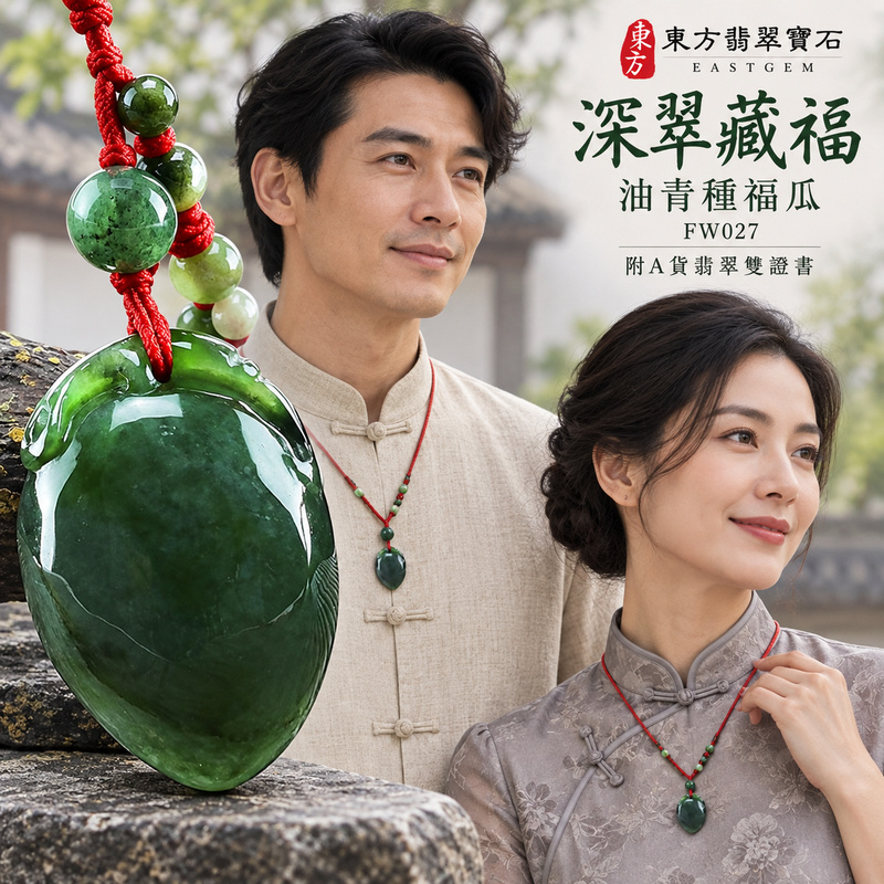 已售出可訂做｜翡翠福瓜項鍊玉珮｜福氣綿延・豐收圓滿・吉祥安泰｜天然A貨翡翠・緬甸玉・油青種｜福運連綿｜福瓜玉珮・福瓜玉墜・福瓜吊墜・福瓜項鍊｜FW027｜客製化訂做福瓜玉珮、福瓜玉墜、福瓜吊墜、福瓜項鍊｜附A貨翡翠雙證書