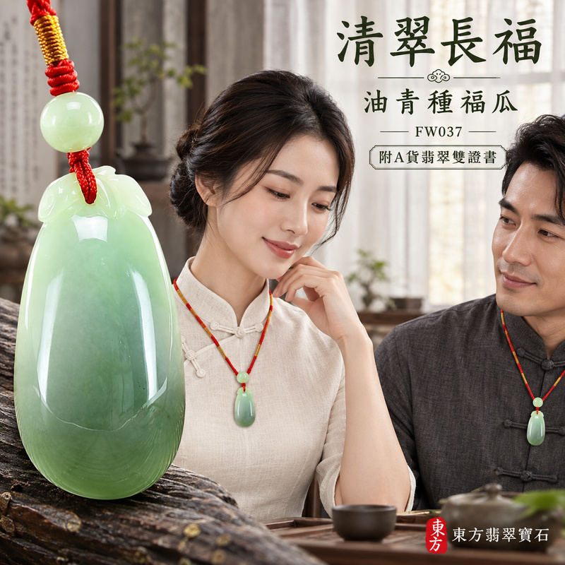 已售出可訂做｜翡翠福瓜項鍊玉珮｜福氣綿延・豐收圓滿・吉祥安泰｜天然A貨翡翠・緬甸玉・油青種｜福運連綿｜福瓜玉珮・福瓜玉墜・福瓜吊墜・福瓜項鍊｜FW037｜客製化訂做福瓜玉珮、福瓜玉墜、福瓜吊墜、福瓜項鍊｜附A貨翡翠雙證書