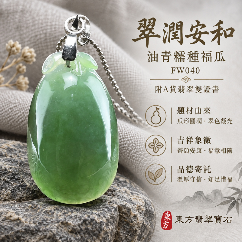 已售出可訂做｜翡翠福瓜項鍊玉珮｜福氣綿延・豐收圓滿・吉祥安泰｜天然A貨翡翠・緬甸玉・糯種・油青｜福運連綿｜福瓜玉珮・福瓜玉墜・福瓜吊墜・福瓜項鍊｜FW040｜客製化訂做福瓜玉珮、福瓜玉墜、福瓜吊墜、福瓜項鍊｜附A貨翡翠雙證書