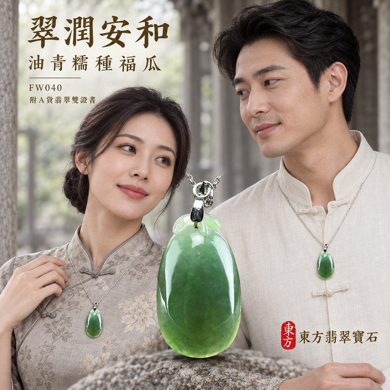 已售出可訂做｜翡翠福瓜項鍊玉珮｜福氣綿延・豐收圓滿・吉祥安泰｜天然A貨翡翠・緬甸玉・糯種・油青｜福運連綿｜福瓜玉珮・福瓜玉墜・福瓜吊墜・福瓜項鍊｜FW040｜客製化訂做福瓜玉珮、福瓜玉墜、福瓜吊墜、福瓜項鍊｜附A貨翡翠雙證書