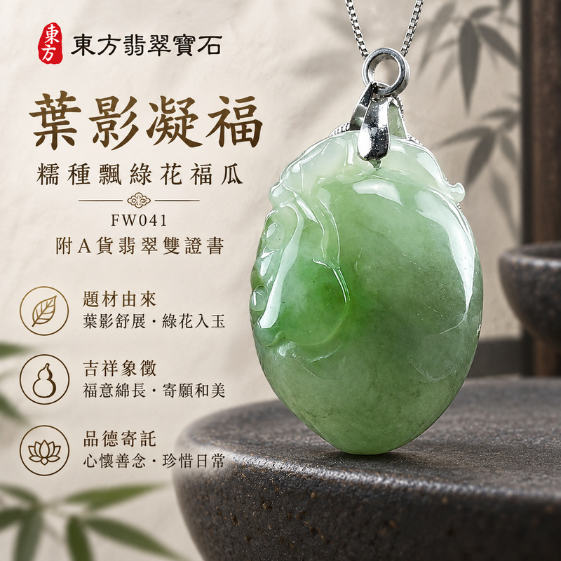 已售出可訂做｜翡翠福瓜項鍊玉珮｜福氣綿延・豐收圓滿・吉祥安泰｜天然A貨翡翠・緬甸玉・糯種・飄綠花｜幸福如意｜福瓜玉珮・福瓜玉墜・福瓜吊墜・福瓜項鍊｜FW041｜客製化訂做福瓜玉珮、福瓜玉墜、福瓜吊墜、福瓜項鍊｜附A貨翡翠雙證書