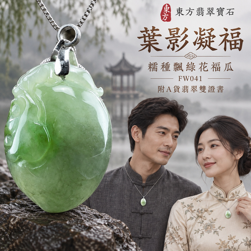 已售出可訂做｜翡翠福瓜項鍊玉珮｜福氣綿延・豐收圓滿・吉祥安泰｜天然A貨翡翠・緬甸玉・糯種・飄綠花｜幸福如意｜福瓜玉珮・福瓜玉墜・福瓜吊墜・福瓜項鍊｜FW041｜客製化訂做福瓜玉珮、福瓜玉墜、福瓜吊墜、福瓜項鍊｜附A貨翡翠雙證書