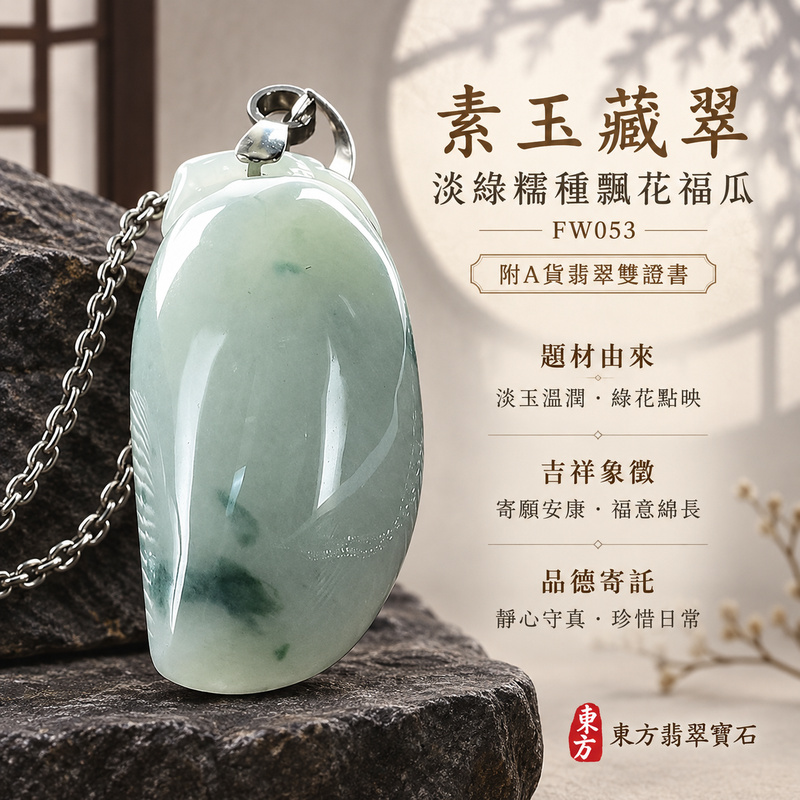 已售出可訂做｜翡翠福瓜項鍊玉珮｜福氣綿延・豐收圓滿・吉祥安泰｜天然A貨翡翠・緬甸玉・糯種・淡綠・飄花｜福運連綿｜福瓜玉珮・福瓜玉墜・福瓜吊墜・福瓜項鍊｜FW053｜客製化訂做福瓜玉珮、福瓜玉墜、福瓜吊墜、福瓜項鍊｜附A貨翡翠雙證書