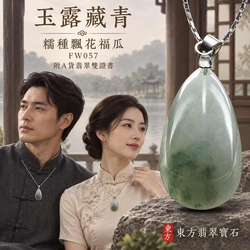 已售出可訂做｜翡翠福瓜項鍊玉珮｜福氣綿延・豐收圓滿・吉祥安泰｜天然A貨翡翠・緬甸玉・糯種・飄花｜福運連綿｜福瓜玉珮・福瓜玉墜・福瓜吊墜・福瓜項鍊｜FW057｜客製化訂做福瓜玉珮、福瓜玉墜、福瓜吊墜、福瓜項鍊｜附A貨翡翠雙證書