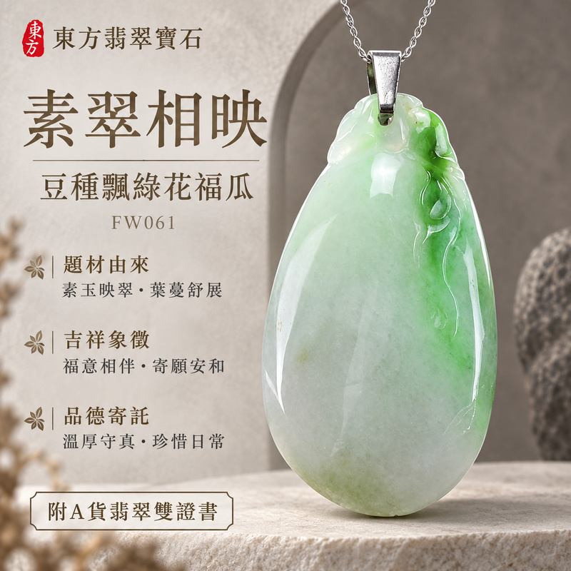 已售出可訂做｜翡翠福瓜項鍊玉珮｜福氣綿延・豐收圓滿・吉祥安泰｜天然A貨翡翠・緬甸玉・豆種・飄綠花｜福運連綿｜福瓜玉珮・福瓜玉墜・福瓜吊墜・福瓜項鍊｜FW061｜客製化訂做福瓜玉珮、福瓜玉墜、福瓜吊墜、福瓜項鍊｜附A貨翡翠雙證書