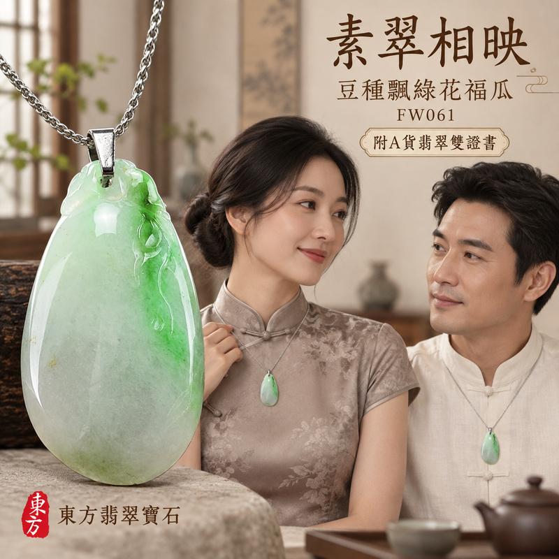 已售出可訂做｜翡翠福瓜項鍊玉珮｜福氣綿延・豐收圓滿・吉祥安泰｜天然A貨翡翠・緬甸玉・豆種・飄綠花｜福運連綿｜福瓜玉珮・福瓜玉墜・福瓜吊墜・福瓜項鍊｜FW061｜客製化訂做福瓜玉珮、福瓜玉墜、福瓜吊墜、福瓜項鍊｜附A貨翡翠雙證書