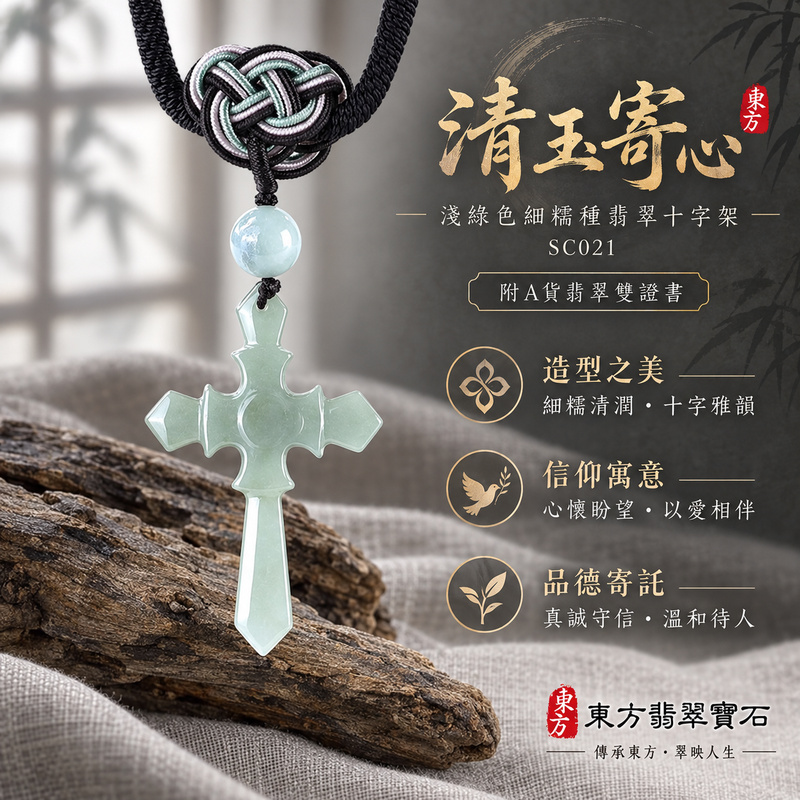 已售出可訂做｜翡翠十字架項鍊玉珮｜信仰相伴・平安守護・愛與盼望｜天然A貨翡翠・緬甸玉・細糯種・淺綠色｜十字架｜十字架玉珮・十字架玉墜・十字架吊墜・十字架項鍊｜SC021｜客製化訂做十字架玉珮、十字架玉墜、十字架吊墜、十字架項鍊｜附A貨翡翠雙證書