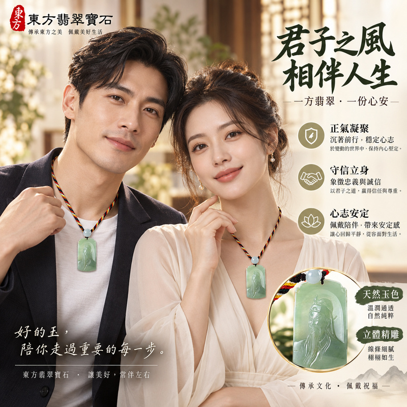 翡翠關公項鍊玉珮｜關聖帝君正氣凝聚・守信立身・心志安定｜A貨翡翠綠色糯種・天然玉色・立體精雕｜緬甸玉關公玉墜・關公牌玉珮KG537｜客製化訂做各式翡翠關公吊墜玉珮項鍊｜附A貨翡翠雙證書2