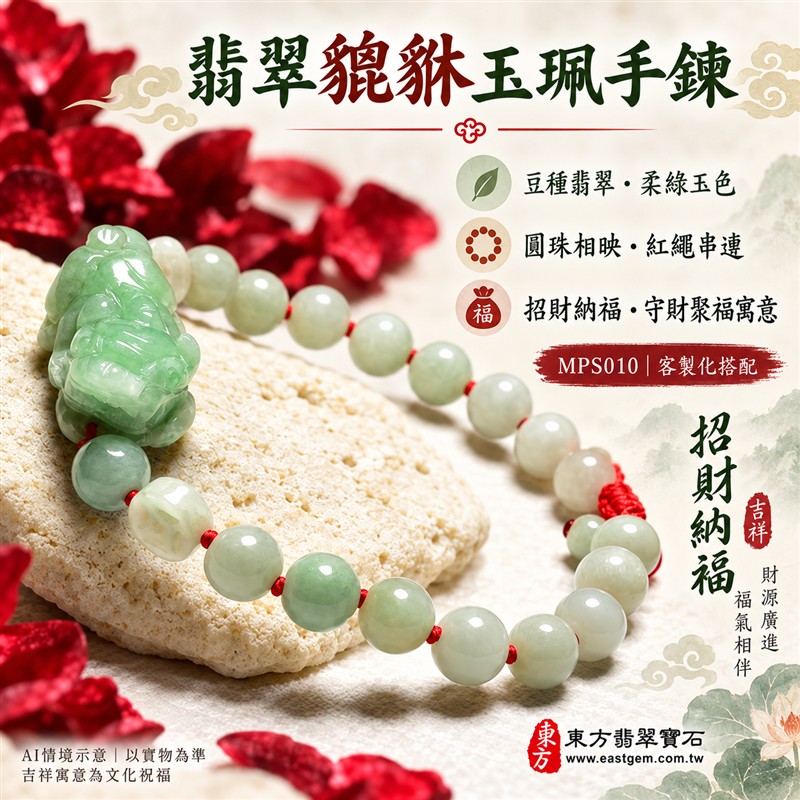 (已出售勿下標,可訂做)翡翠貔貅玉珮手鍊、緬甸玉貔貅玉墜手鍊|豆種翡翠單貔貅雕件、柔綠玉色、立體雕刻、自然玉石紋理、溫潤光澤|淡綠圓珠搭配淺色雕花配珠、紅繩串連、圓潤雅緻、清雅喜氣|招財納福、守財聚福、平安和諧、圓滿順心吉祥寓意|男女日常配戴、生日紀念送禮、自戴珍藏|客製化翡翠貔貅吊墜、貔貅玉珮、貔貅玉墜手鍊、緬甸玉貔貅手鍊與翡翠珠串搭配設計|原款附A貨翡翠雙證書,訂做證書安排請先確認|東方翡翠寶石|MPS010-1 (已出售勿下標,可訂做)翡翠貔貅玉珮手鍊、緬甸玉貔貅玉墜手鍊|豆種翡翠單貔貅雕件、柔綠玉色、立體雕刻、自然玉石紋理、溫潤光澤|淡綠圓珠搭配淺色雕花配珠、紅繩串連、圓潤雅緻、清雅喜氣|招財納福、守財聚福、平安和諧、圓滿順心吉祥寓意|男女日常配戴、生日紀念送禮、自戴珍藏|客製化翡翠貔貅吊墜、貔貅玉珮、貔貅玉墜手鍊、緬甸玉貔貅手鍊與翡翠珠串搭配設計|原款附A貨翡翠雙證書,訂做證書安排請先確認|東方翡翠寶石|MPS010-1