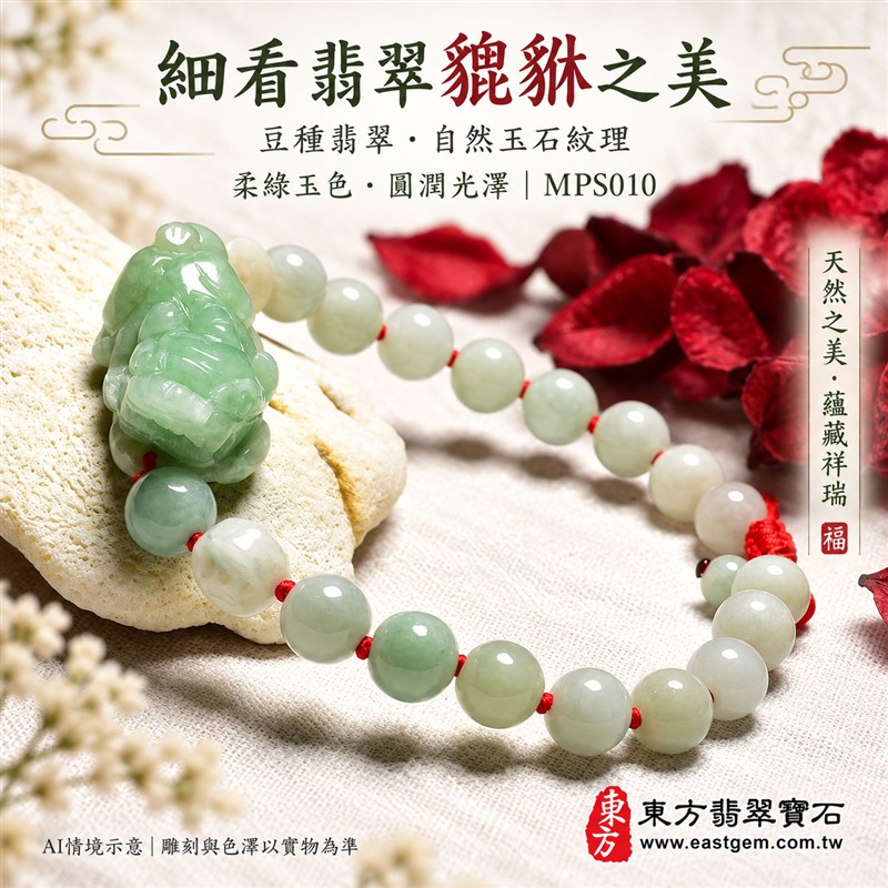 (已出售勿下標,可訂做)翡翠貔貅玉珮手鍊、緬甸玉貔貅玉墜手鍊|豆種翡翠單貔貅雕件、柔綠玉色、立體雕刻、自然玉石紋理、溫潤光澤|淡綠圓珠搭配淺色雕花配珠、紅繩串連、圓潤雅緻、清雅喜氣|招財納福、守財聚福、平安和諧、圓滿順心吉祥寓意|男女日常配戴、生日紀念送禮、自戴珍藏|客製化翡翠貔貅吊墜、貔貅玉珮、貔貅玉墜手鍊、緬甸玉貔貅手鍊與翡翠珠串搭配設計|原款附A貨翡翠雙證書,訂做證書安排請先確認|東方翡翠寶石|MPS010-4 (已出售勿下標,可訂做)翡翠貔貅玉珮手鍊、緬甸玉貔貅玉墜手鍊|豆種翡翠單貔貅雕件、柔綠玉色、立體雕刻、自然玉石紋理、溫潤光澤|淡綠圓珠搭配淺色雕花配珠、紅繩串連、圓潤雅緻、清雅喜氣|招財納福、守財聚福、平安和諧、圓滿順心吉祥寓意|男女日常配戴、生日紀念送禮、自戴珍藏|客製化翡翠貔貅吊墜、貔貅玉珮、貔貅玉墜手鍊、緬甸玉貔貅手鍊與翡翠珠串搭配設計|原款附A貨翡翠雙證書,訂做證書安排請先確認|東方翡翠寶石|MPS010-4