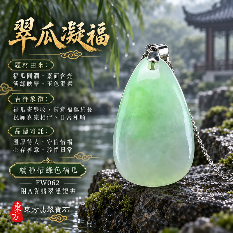 已售出可訂做｜翡翠福瓜項鍊玉珮｜福氣綿延・豐收圓滿・吉祥安泰｜天然A貨翡翠・緬甸玉・糯種・綠色・帶綠色｜福運連綿｜福瓜玉珮・福瓜玉墜・福瓜吊墜・福瓜項鍊｜FW062｜客製化訂做福瓜玉珮、福瓜玉墜、福瓜吊墜、福瓜項鍊｜附A貨翡翠雙證書