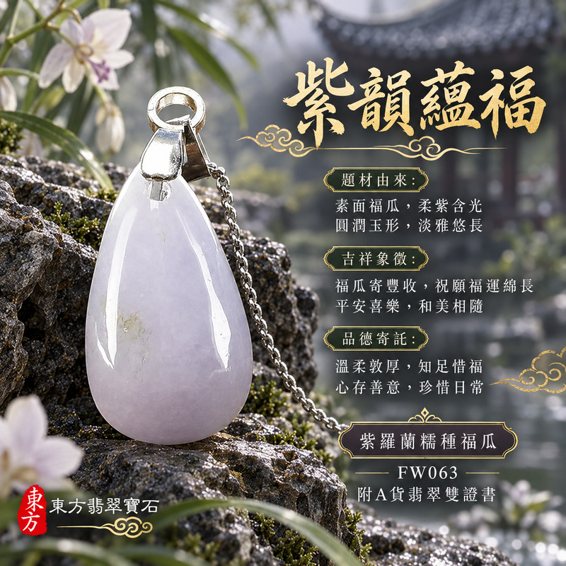 已售出可訂做｜翡翠福瓜項鍊玉珮｜福氣綿延・豐收圓滿・吉祥安泰｜天然A貨翡翠・緬甸玉・糯種・紫羅蘭｜福運連綿｜福瓜玉珮・福瓜玉墜・福瓜吊墜・福瓜項鍊｜FW063｜客製化訂做福瓜玉珮、福瓜玉墜、福瓜吊墜、福瓜項鍊｜附A貨翡翠雙證書