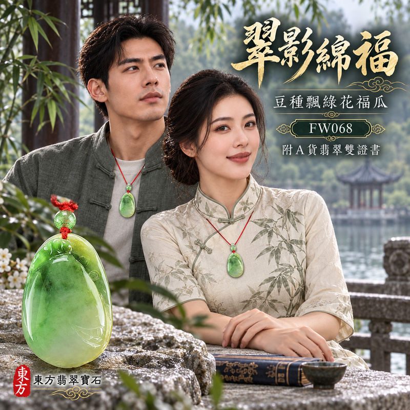 已售出可訂做｜翡翠福瓜項鍊玉珮｜福氣綿延・豐收圓滿・吉祥安泰｜天然A貨翡翠・緬甸玉・豆種・飄綠花｜福運連綿｜福瓜玉珮・福瓜玉墜・福瓜吊墜・福瓜項鍊｜FW068｜客製化訂做福瓜玉珮、福瓜玉墜、福瓜吊墜、福瓜項鍊｜附A貨翡翠雙證書