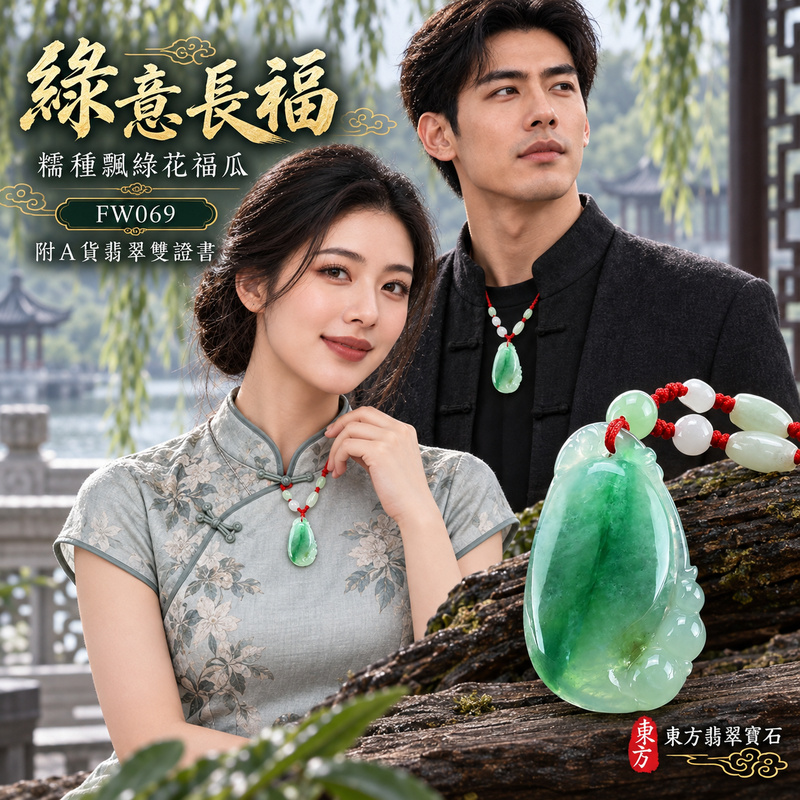 已售出可訂做｜翡翠福瓜項鍊玉珮｜福氣綿延・豐收圓滿・吉祥安泰｜天然A貨翡翠・緬甸玉・糯種・飄綠花｜福運連綿｜福瓜玉珮・福瓜玉墜・福瓜吊墜・福瓜項鍊｜FW069｜客製化訂做福瓜玉珮、福瓜玉墜、福瓜吊墜、福瓜項鍊｜附A貨翡翠雙證書