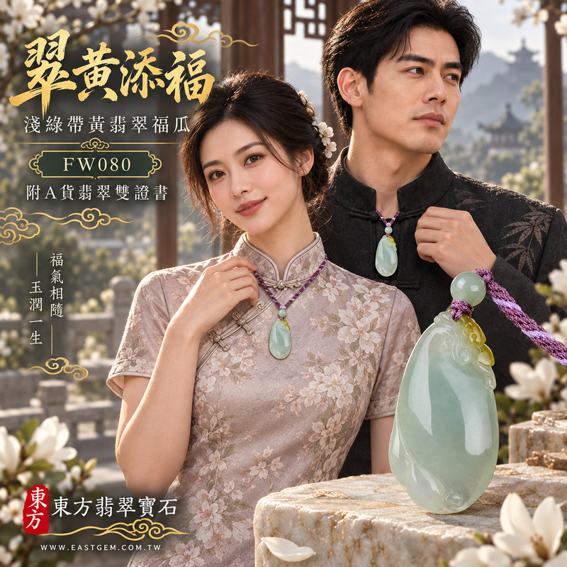 已售出可訂做｜翡翠福瓜項鍊玉珮｜福氣綿延・豐收圓滿・吉祥安泰｜天然A貨翡翠・緬甸玉・糯冰種・淺綠色・黃翡翠・帶黃翡｜福運連綿｜福瓜玉珮・福瓜玉墜・福瓜吊墜・福瓜項鍊｜FW080｜客製化訂做福瓜玉珮、福瓜玉墜、福瓜吊墜、福瓜項鍊｜附A貨翡翠雙證書