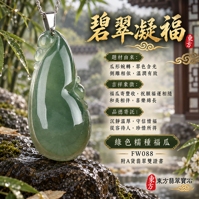 已售出可訂做｜翡翠福瓜項鍊玉珮｜福氣綿延・豐收圓滿・吉祥安泰｜天然A貨翡翠・緬甸玉・糯種・綠色｜福運連綿｜福瓜玉珮・福瓜玉墜・福瓜吊墜・福瓜項鍊｜FW088｜客製化訂做福瓜玉珮、福瓜玉墜、福瓜吊墜、福瓜項鍊｜附A貨翡翠雙證書