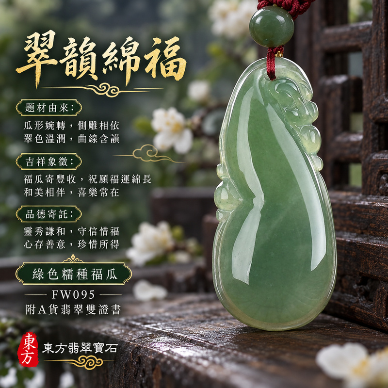 已售出可訂做｜翡翠福瓜項鍊玉珮｜福氣綿延・豐收圓滿・吉祥安泰｜天然A貨翡翠・緬甸玉・糯種・綠色｜福運連綿｜福瓜玉珮・福瓜玉墜・福瓜吊墜・福瓜項鍊｜FW095｜客製化訂做福瓜玉珮、福瓜玉墜、福瓜吊墜、福瓜項鍊｜附A貨翡翠雙證書