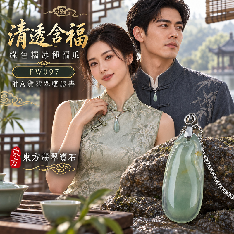 翡翠福瓜項鍊玉珮｜福氣綿延・豐收圓滿・吉祥安泰｜天然A貨翡翠・緬甸玉・糯冰種・綠色｜福運連綿｜福瓜玉珮・福瓜玉墜・福瓜吊墜・福瓜項鍊｜FW097｜客製化訂做福瓜玉珮、福瓜玉墜、福瓜吊墜、福瓜項鍊｜附A貨翡翠雙證書