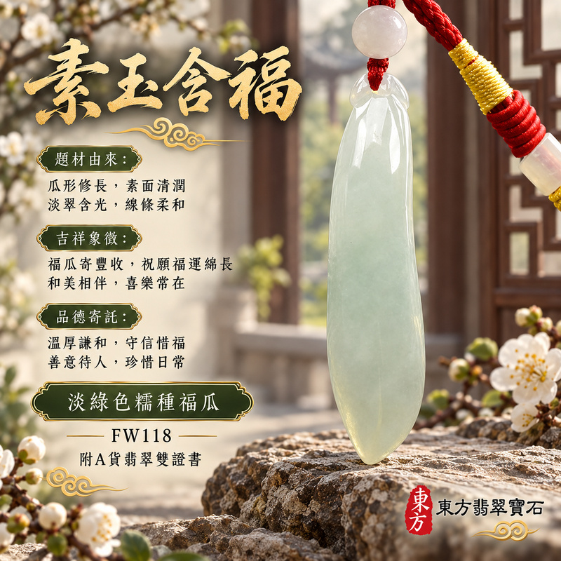 已售出可訂做｜翡翠福瓜項鍊玉珮｜福氣綿延・豐收圓滿・吉祥安泰｜天然A貨翡翠・緬甸玉・糯種・淡綠色｜福運連綿｜福瓜玉珮・福瓜玉墜・福瓜吊墜・福瓜項鍊｜FW118｜客製化訂做福瓜玉珮、福瓜玉墜、福瓜吊墜、福瓜項鍊｜附A貨翡翠雙證書