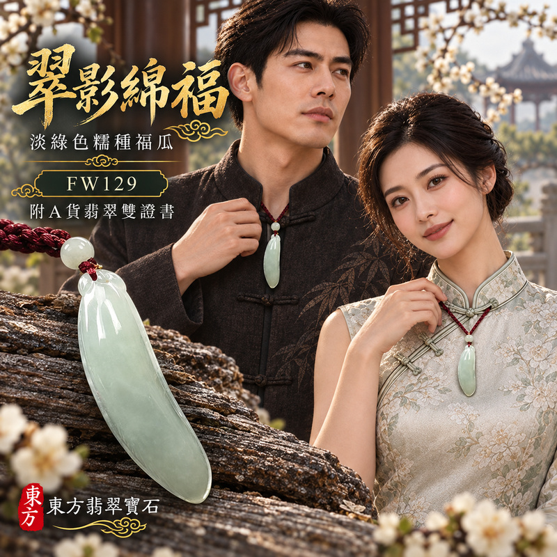 翡翠福瓜項鍊玉珮｜福氣綿延・豐收圓滿・吉祥安泰｜天然A貨翡翠・緬甸玉・糯種・淡綠色｜福運連綿｜福瓜玉珮・福瓜玉墜・福瓜吊墜・福瓜項鍊｜FW129｜客製化訂做福瓜玉珮、福瓜玉墜、福瓜吊墜、福瓜項鍊｜附A貨翡翠雙證書