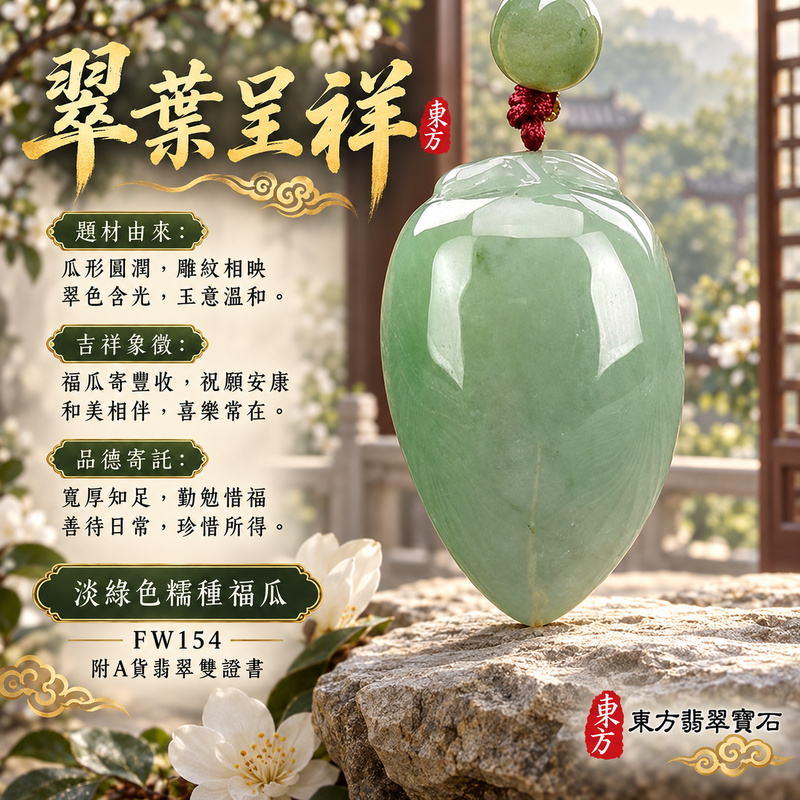 翡翠福瓜項鍊玉珮｜福氣綿延・豐收圓滿・吉祥安泰｜天然A貨翡翠・緬甸玉・糯種・淡綠色｜福運連綿｜福瓜玉珮・福瓜玉墜・福瓜吊墜・福瓜項鍊｜FW154｜客製化訂做福瓜玉珮、福瓜玉墜、福瓜吊墜、福瓜項鍊｜附A貨翡翠雙證書