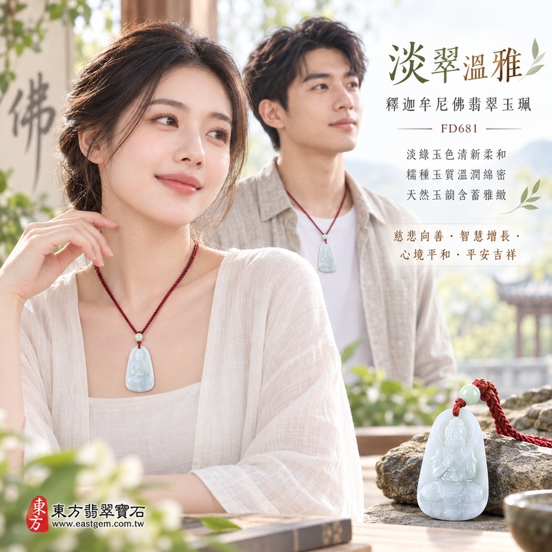 淡翠溫雅糯種釋迦牟尼佛翡翠玉珮｜FD681｜佛祖天然A貨緬甸玉項鍊吊墜・淡綠玉色清新柔和・糯種玉質溫潤綿密・天然玉韻含蓄雅緻・佛教題材寄託慈悲善念｜寓意慈悲向善、智慧增長、福慧雙修、清淨守心、心境平和、善緣相伴、平安吉祥｜可客製訂做各式翡翠釋迦牟尼佛吊墜玉珮項鍊｜附A貨翡翠雙證書2